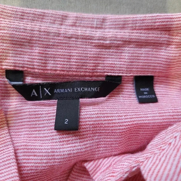 $172 ARMANI EXCHANGE Women's Long Shirt Dress Linen Blend Striped Button Pink 2 - Picture 7 of 15